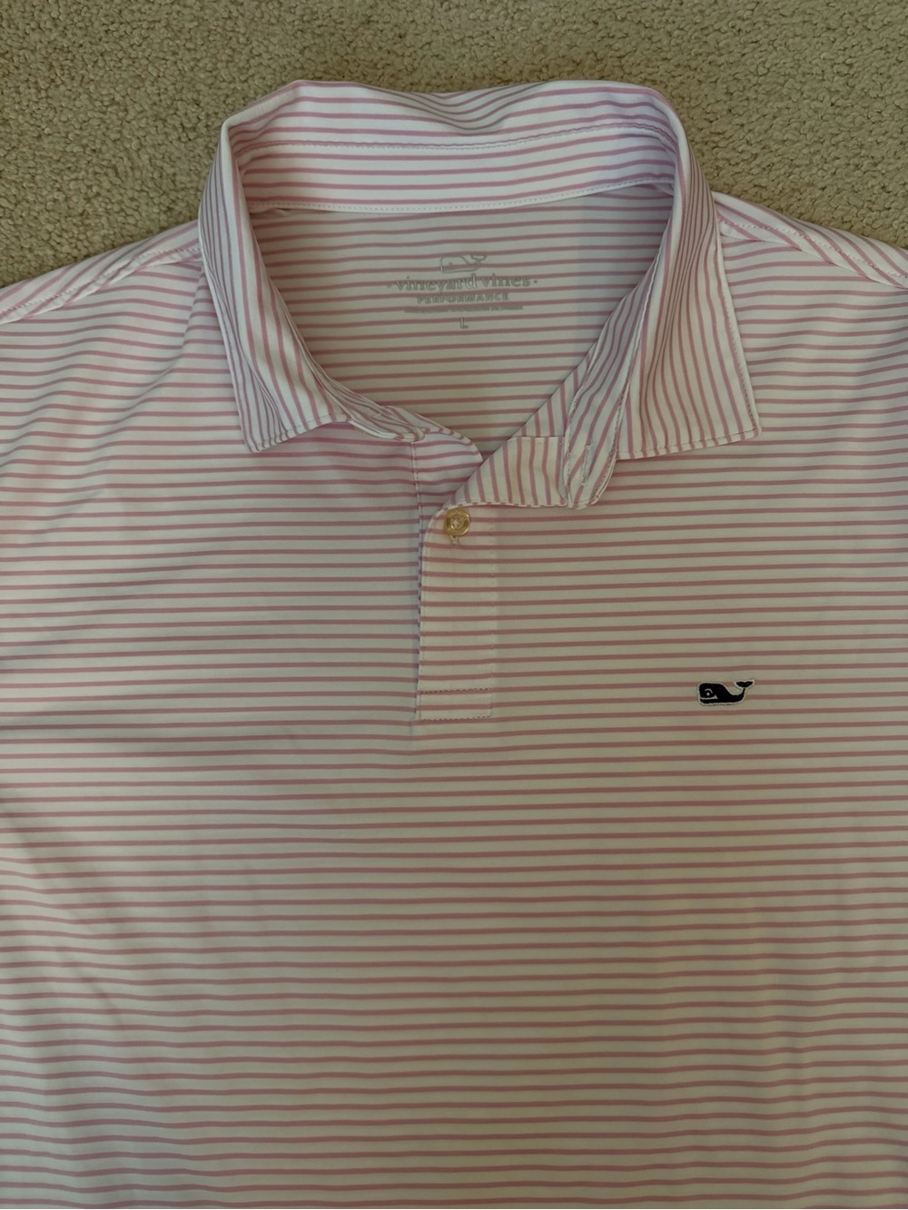 Vineyard Vines Men’s Light Pink & White Striped Performance Polo - Picture 3 of 6